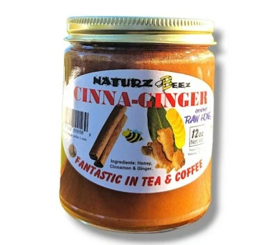 GINGER CINNAMON RAW HONEY 12oz 340g 100% PURE RAW UNFILTERED USA HONEY IN GLASS - Image 1 of 3