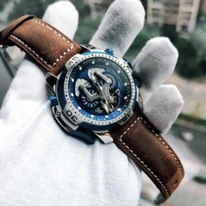 Men's Reef Tiger Skeleton Automatic Mechanical Calfskin Leather Watch Wristwatch - Picture 1 of 34