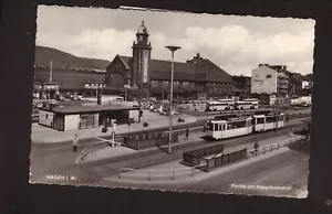 Cartolina Hagen, Germania 1962 stazione ferroviaria e degli autobus cromata in bianco e nero - Foto 1 di 2