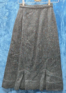 Gonna vintage anni 60 senza marchio nera con pois multicolore in tessuto tweed lana - Foto 1 di 10