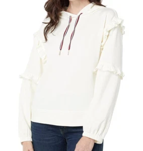Tommy Hilfiger Damen Hoodie Pullover Sweatshirt Elfenbein Rüschenärmel Medium - Bild 1 von 7