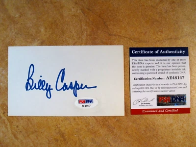 BILLY CASPER (HOF/1978) PGA GOLF CHAMPION SIGNED AUTOGRAPHED INDEX CARD PSA - Image 1 of 2