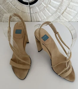 Goffredo Fantini Tan / Beige Suede Leather Strappy Pointy Toe Sandals 37.5 - Picture 1 of 8