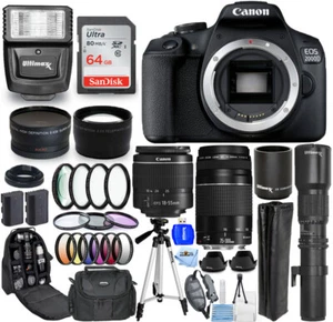 Canon EOS 2000D / Rebel T7 + 18-55mm IS II + 75-300mm III + 500mm/1000mm Bundle - Picture 1 of 6