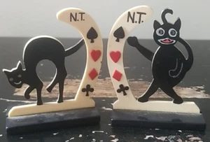 Vintage Celluloid Black Cat Halloween Bridge Card Game Marker Indicator Set - Picture 1 of 14