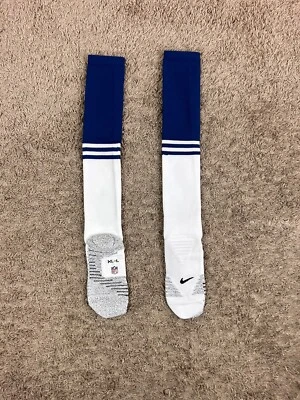 Calcetines de juego emitidos por el equipo de fútbol americano Nike Grip NFL azul blanco a rayas talla XL Foto 1 de 4