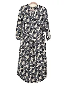 Boden Women White Navy Pineapple Printed Linen Long Dress Size 10(L) - Picture 1 of 13