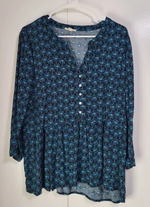 Jane and Delancey Womens XL Blue Green Peplum Babydoll Bouse Top Boho - Picture 1 of 8