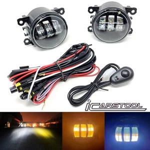 Clear Lens White Amber Dual Color LED Fog Light Kit For Subaru Mitsubishi w/Wire - Picture 1 of 24