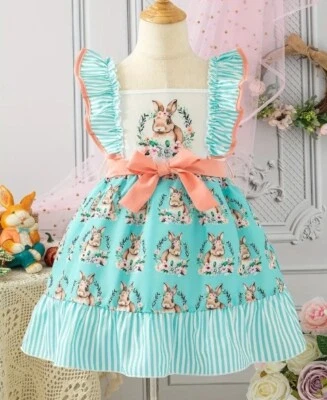 NUEVO Vestido Manga Corta Conejito de Pascua Conejo Niñas Foto 1 de 4