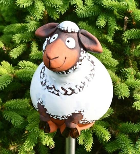 Ceramic Garden Ball Decoration Animal Statue White Sheep H17cm Midene Handmade - Picture 1 of 11
