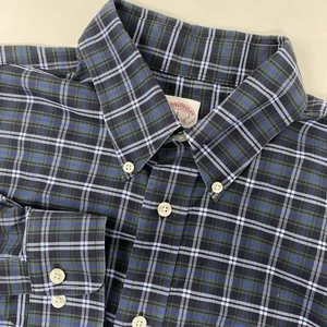 Brooks Brothers Madison camicia uomo grande blu a quadri manica lunga con bottoni - Foto 1 di 4