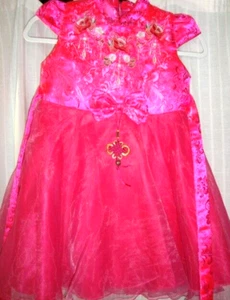 girls sz M Chinese hot pink satin embroidered party dress - Picture 1 of 4