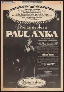 PAUL ANKA__Original 1972 Trade AD / póster__Fontainebleau, Miami Beach, Florida - Imagen 1 de 1