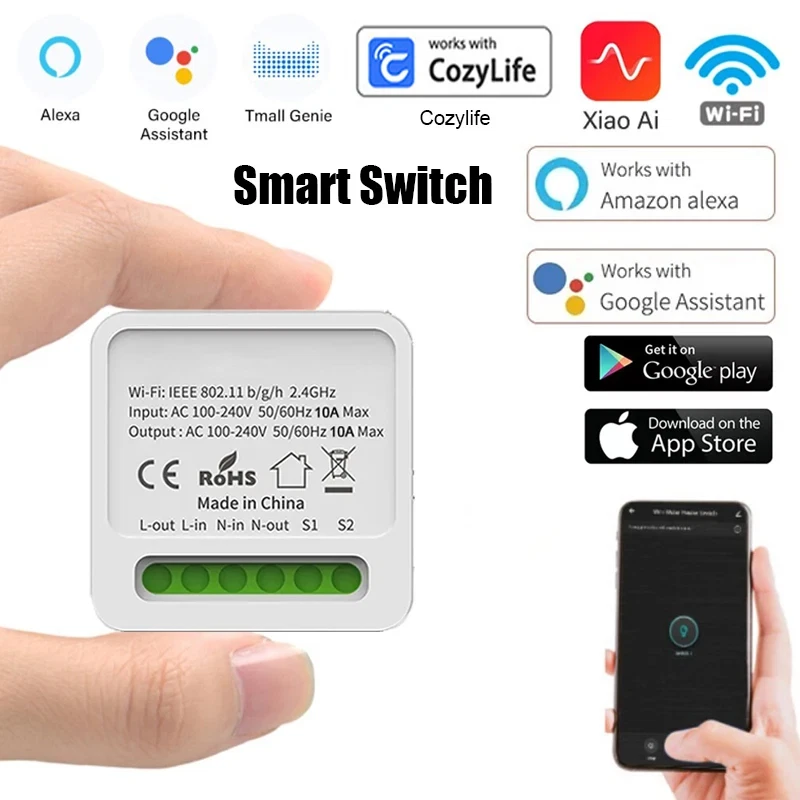 WiFi Smart Switch DIY Light Mini 2 Way Control Alexa Google Home Cozylife App - Image 1 of 4