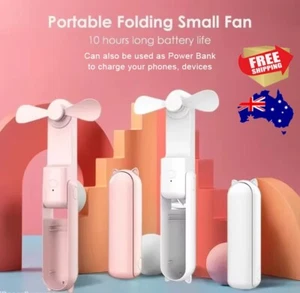 Power Bank / Portable Fan Foldable Small Mini Handheld with USB Rechargeable - Picture 1 of 18