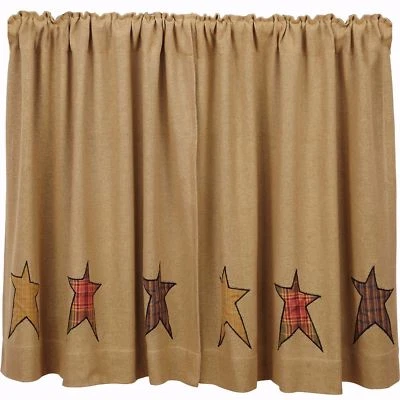 Parche estrella a cuadros arpillera algodón tostado niveles ventana granja campo 36" L Stratton Foto 1 de 4
