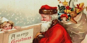 BABBO NATALE BORSA DEI GIOCATTOLI ARTISTA FIRMATO ELLEN CLAPSADDLE CARTOLINA ANTICA  - Foto 1 di 3