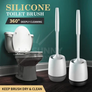 Silicone Soft Bristle Toilet Brush Base Home WC Bathroom Hair Cleaning Tool Set - Picture 1 of 13