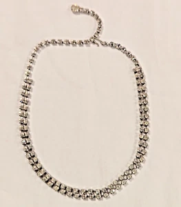 Collana Vintage Doppio Filo Tono Argento Girocollo Cristallo Trasparente Catena 15" Regolabile - Foto 1 di 7