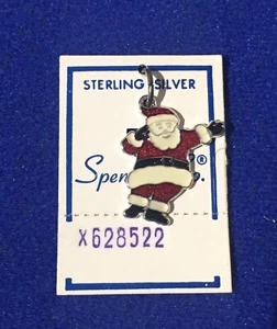 Vintage Sterlingsilber & Emaille Weihnachtsmann Weihnachten Charm Neu auf Spencer Karte - Bild 1 von 7