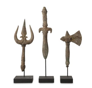 Set of 3 antique bronze Ganesh acoutrements on stand, 18th Century. Ganesha. - Foto 1 di 12