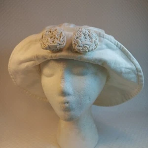 Arlin White Denim Flower Floppy Cap Vintage 80s Sun Hat Blossom Russo Packs Flat - Picture 1 of 5