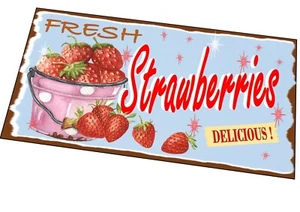 Strawberries Café Sign Vintage Metal Sign Vintage Strawberries Sign Retro Sign - Picture 1 of 1