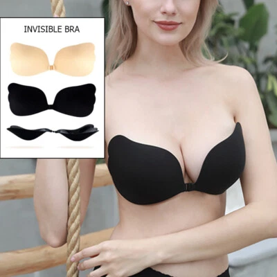 Soutien-Gorge Adhésif Push Up Silicone Invisible Dos Nu Soutien-Gorge Sans / - Photo 1/4