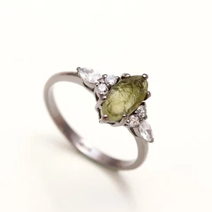 Anello marchesa moldavite ceca argento sterling 925 nero ossidato gioielli unici - Foto 1 di 10
