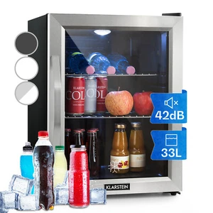 Minibar Weinkühler Getränkekühlschrank Glas 33 L LED leise freistehend Edelstahl - Bild 1 von 12