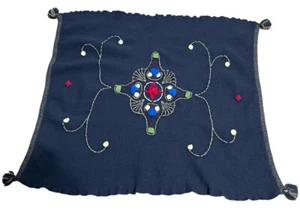 Wool Blanket Wall Hanging Home Decor Intricate Embroidery Corner Tassels Vintage - Picture 1 of 20