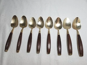 Lot of 8 Vtg MCM BRONZEWARE Flatware SPOONS Rosewood and Bronze Thailand 5" Long - Picture 1 of 5