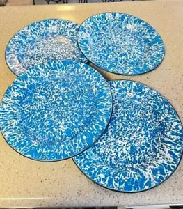 Vintage Set of 4 Blue Splatterware Graniteware Dinner Plates 10” - Picture 1 of 3