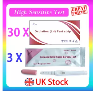 30 Ovulation Tests + 3 Pregnancy Stick Test Kits Urine Fertility Kit - Picture 1 of 4