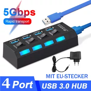 USB 3.0 Hub 4-Port Splitter Adapter mit aktivem Netzteil Verteiler PC Laptop - Bild 1 von 11