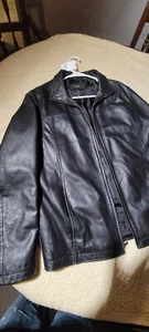 Alfani Leather Jacket Mens L Large Black Full Zip Polyester Lining Genuine - Picture 1 of 3