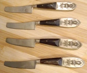 Vintage Set (4) von Siam Budha Messing/Holz 5" Messer. Thailand Serviceware - Bild 1 von 3