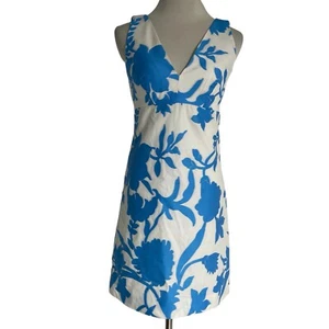 Vestido Milly of New York Talla 0 Cuello en V Funda Sin Mangas Cóctel Midi Azul Blanco - Imagen 1 de 9