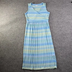 J Jill Dress Womens Size Medium Petite Blue V Neck Long Maxi Stretchy Casual - Picture 1 of 9
