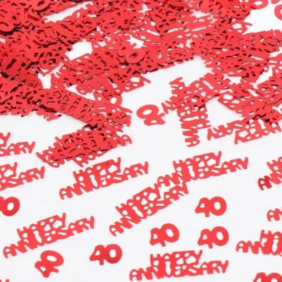 Red 40th Anniversary Confetti Glitter Happy Anniversary Party Table Decorations - Image 1 of 3
