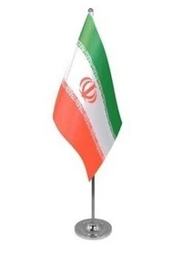 IRAN DELUXE SATIN TABLE FLAG 9"X6" CHROME POLE & BASE Stands 15" IRANIAN PERSIA - Picture 1 of 3