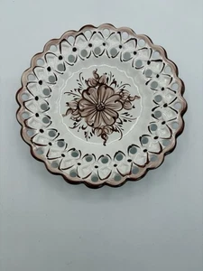 HAND PAINTED PORTUGAL PIERCED RETICULATED LATTICE CERAMIC POTTERY PLATE - Picture 1 of 3