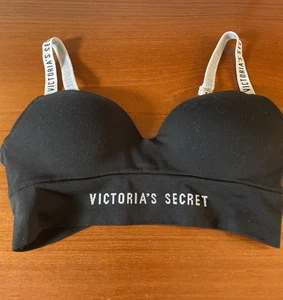 Victoria’s Secret Bralette Padded Push-up Spellout Y2K Black White XS - Picture 1 of 9