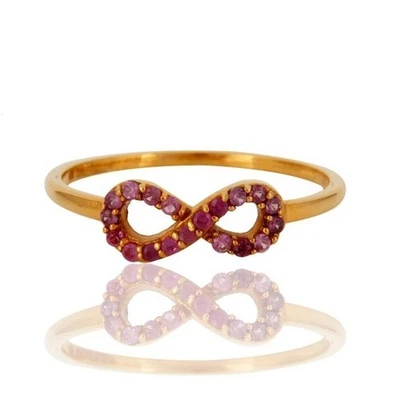 Simulated Pink Ruby Women Infinity Design Anniversary Ring In 10K Yellow Gold - Image 1 of 4