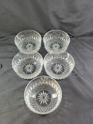 Vintage Diamond Point Arcoroc France Starburst Glass 5" D Dish Bowl Set Of 5 Lot - Image 1 of 4