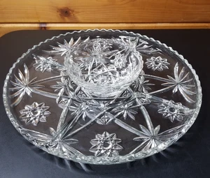 Vtg EAPG *Star Of David Vegetable & Dip Bowl 4-Section Tray 13.5" Sawtooth Edge - Picture 1 of 7