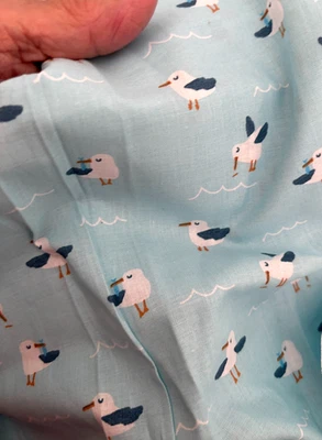 3.3Yd 27WX119 L SEAGULL BIRD WATER OCEAN LAKE Blue NAUTICAL FABRIC Quilt Cotton - Image 1 of 4