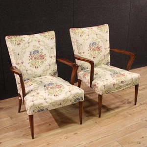 Pair of Italian armchairs furniture antique style chairs fabric 20th century - Picture 1 of 12