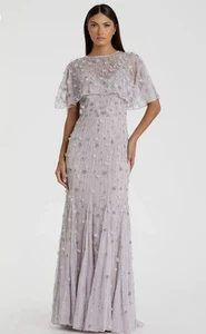 Mac Duggal 93653 Sz 12 Violet Floral Embellished Cape Sleeve Trumpet Gown $698 - Picture 1 of 10